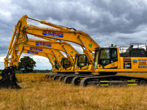 M O'Brien takes delivery of multi unit Komatsu PC490 order.